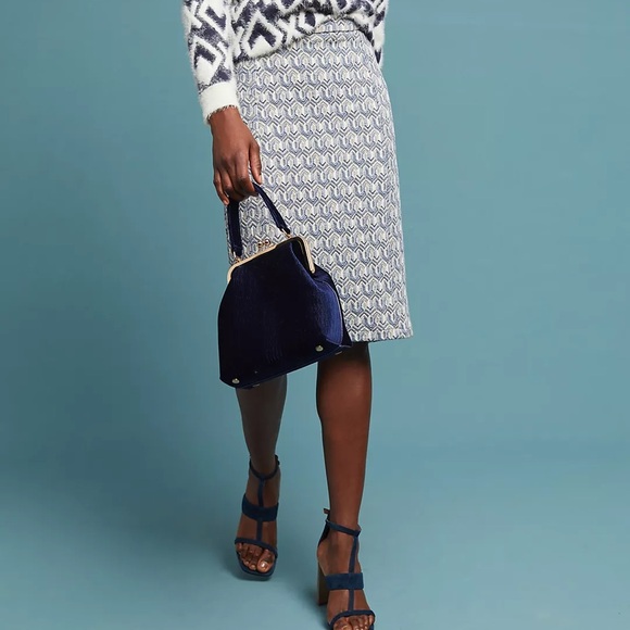 Anthropologie • Maeve Emmy Blue Gray Gold Textured Pencil Skirt Size Small - Picture 1 of 17